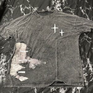 ROMWE Gray Distressed Short Sleeve Tee